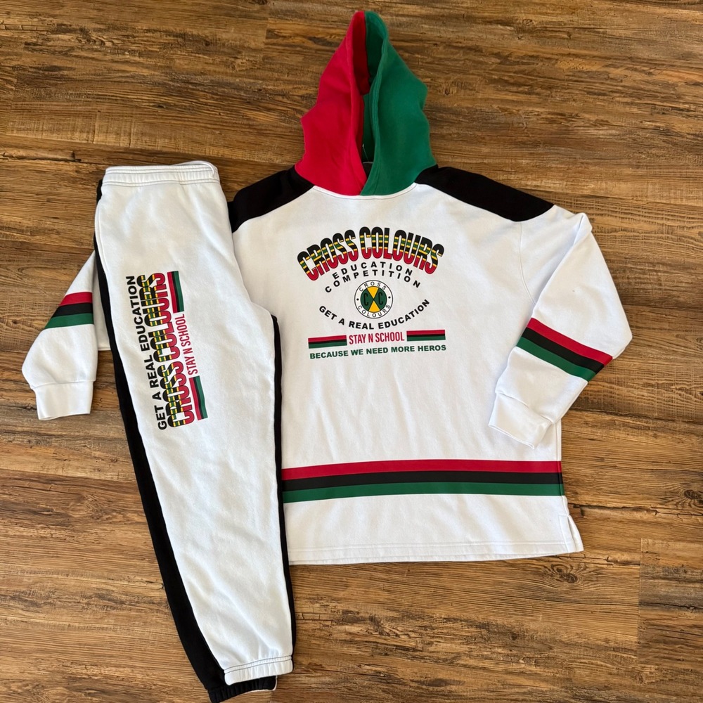 Cross Colours Hoodie Hip Hop Sweatpants Set Mens 2XL Stay N School Retro
